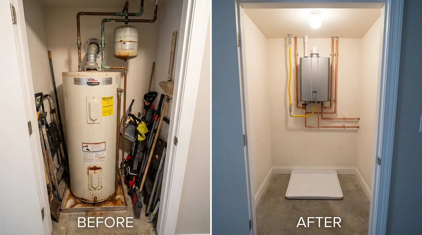 Tank water heater versus wall-mounted tankless unit comparison for Bedford, OH homeowners